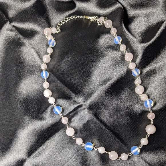 Moonstone Rose Quartz Crystal Necklace Handmade Artisan Silver Unique Natural - Picture 5 of 10